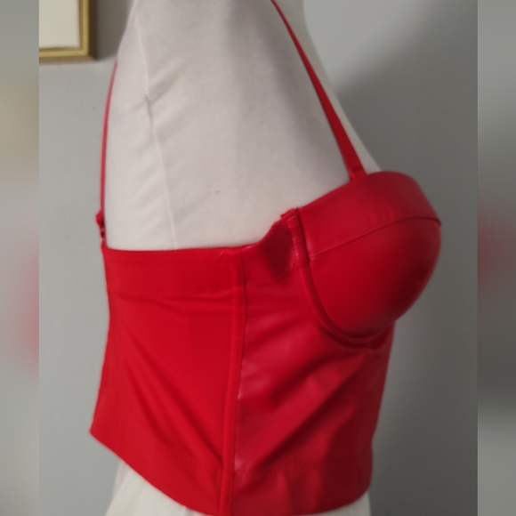 Bustier women faux leather color red style Gothic adjustable straps New L /XL - Picture 5 of 16